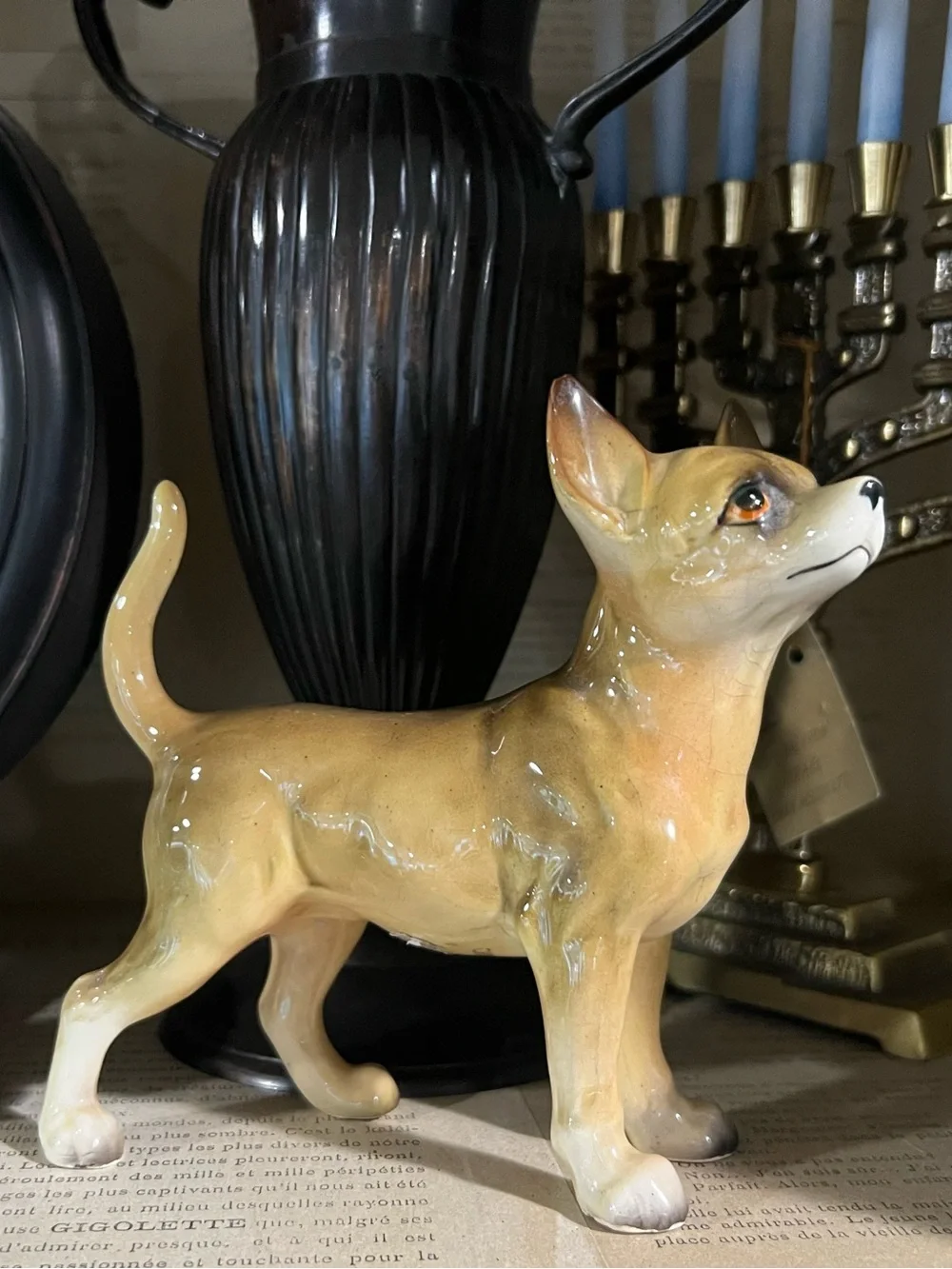 Vintage UCAGCO Japan Chihuahua Dog Figurine Porcelain Ceramic Mid Century